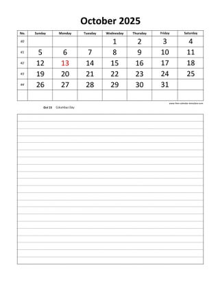 october 2025 calendar daily notes vertical