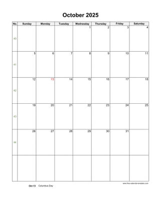 october 2025 calendar holidays vertical