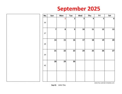 september 2025 calendar boxnotes horizontal