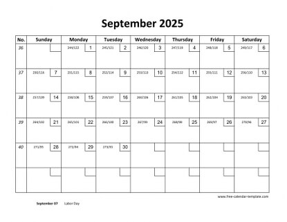 september 2025 calendar checkboxes horizontal