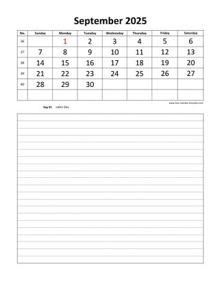 september 2025 calendar daily notes vertical