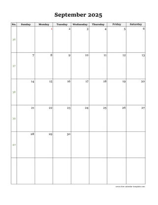 september 2025 calendar simple vertical