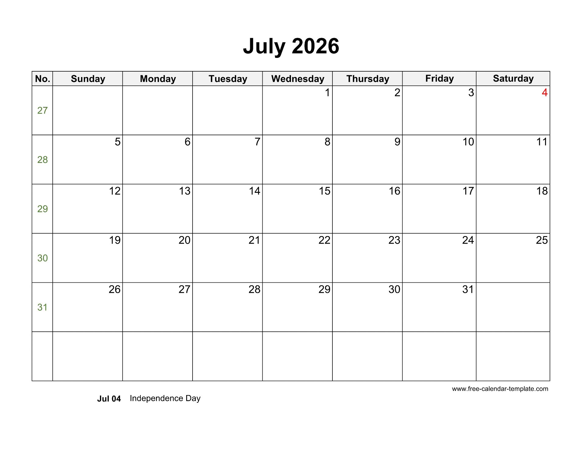 July 2026 Printable Calendar Plan Your Summer Calendars 123 July 2026 Printable Calendar Plan Your Summer Calendars 123