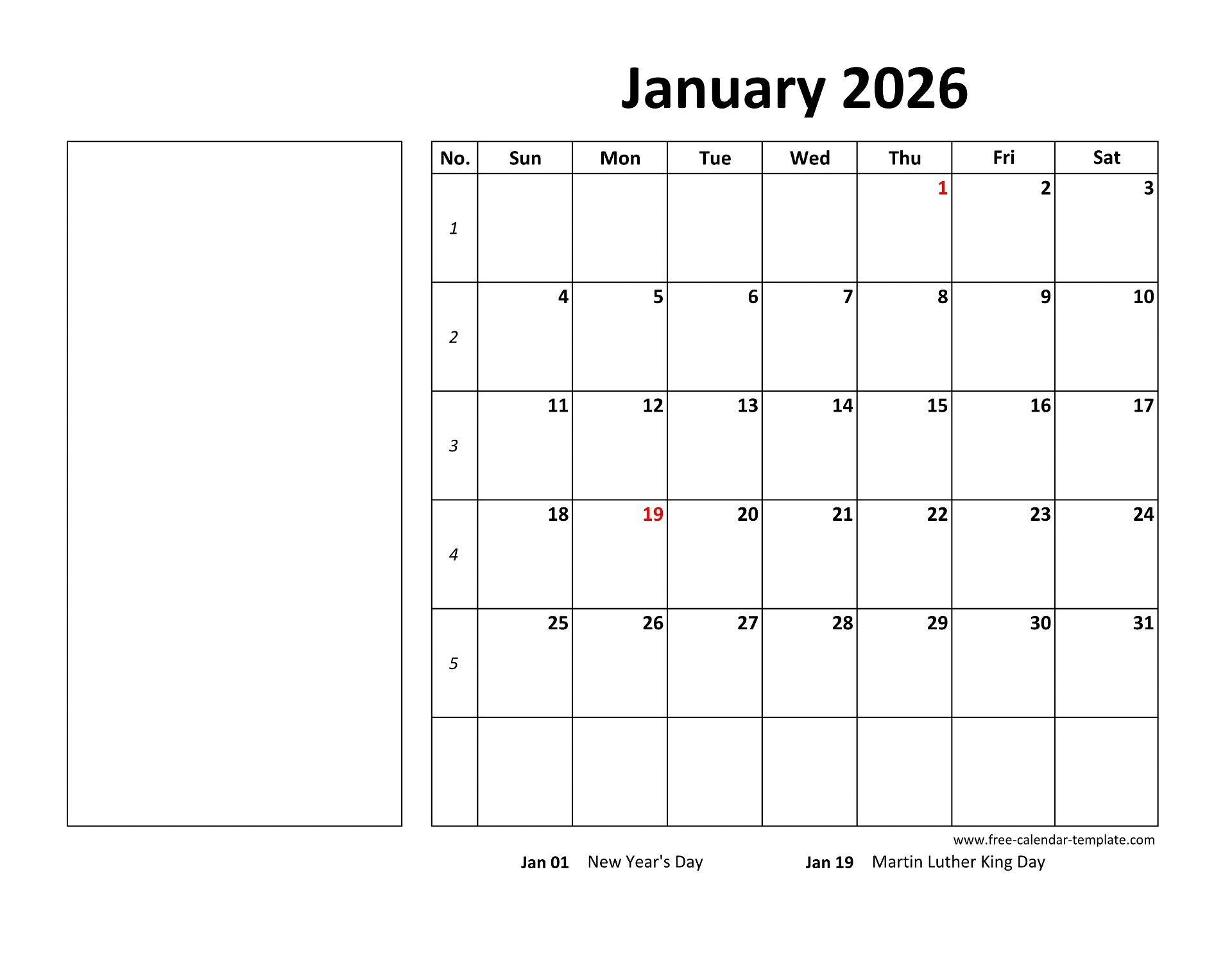 Monthly 2026 Calendar Excel