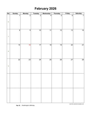 february 2026 calendar holidays vertical