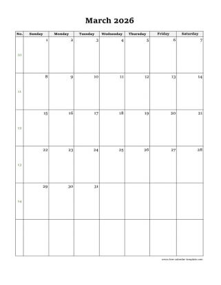 march 2026 calendar simple vertical