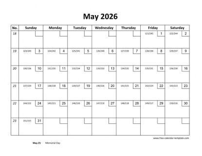 may 2026 calendar checkboxes horizontal