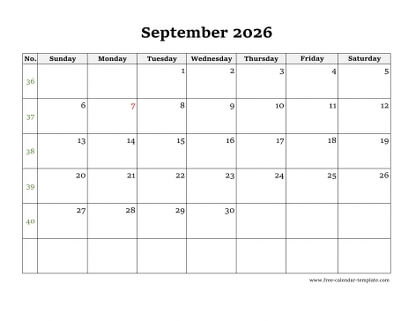 september 2026 calendar simple horizontal