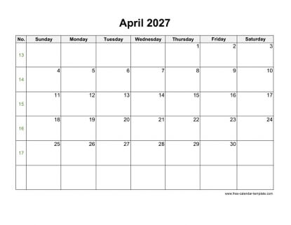 april 2027 calendar holidays horizontal