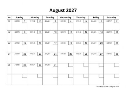 august 2027 calendar checkboxes horizontal