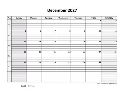 december 2027 calendar daygrid horizontal