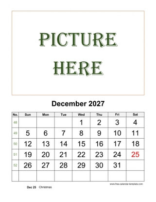december 2027 calendar picture vertical