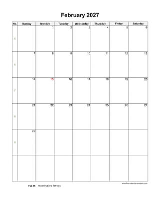 february 2027 calendar holidays vertical