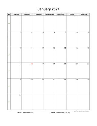 january 2027 calendar holidays vertical