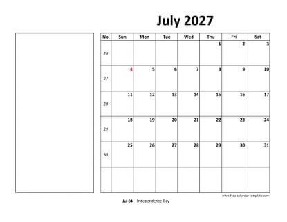july 2027 calendar boxnotes horizontal