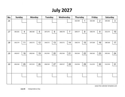 july 2027 calendar checkboxes horizontal