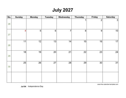 july 2027 calendar holidays horizontal