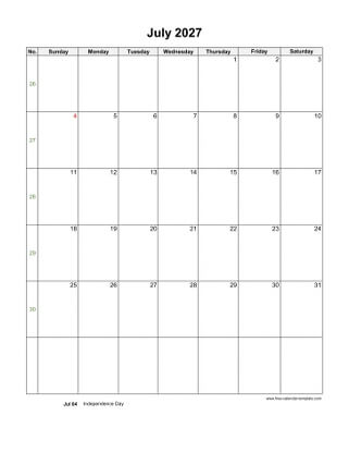 july 2027 calendar holidays vertical