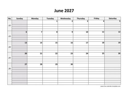 june 2027 calendar daygrid horizontal