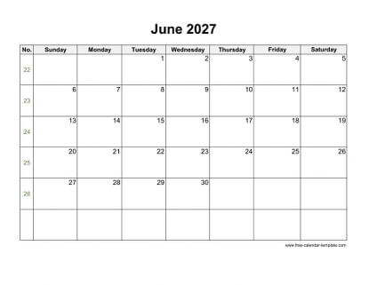 june 2027 calendar holidays horizontal