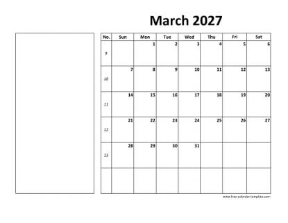 march 2027 calendar boxnotes horizontal