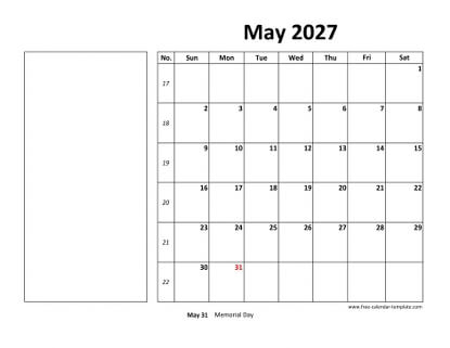 may 2027 calendar boxnotes horizontal