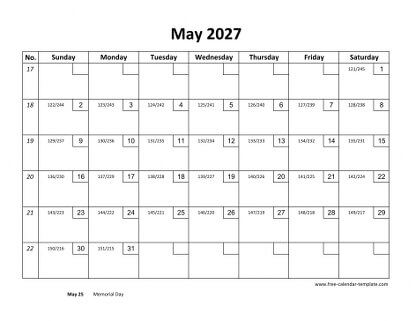 may 2027 calendar checkboxes horizontal