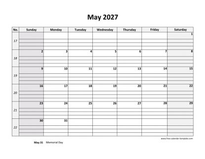 may 2027 calendar daygrid horizontal