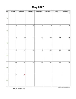 may 2027 calendar holidays vertical