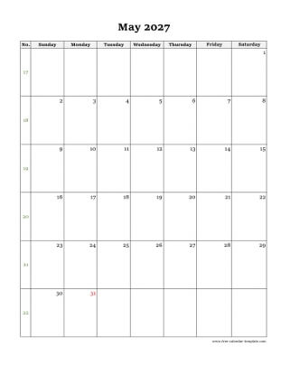 may 2027 calendar simple vertical