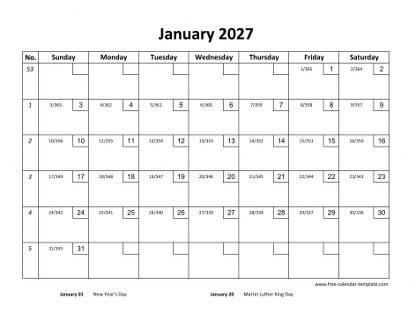 monthly 2027 calendar checkboxes horizontal