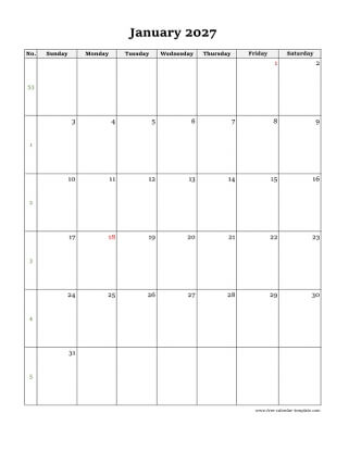 monthly 2027 calendar simple vertical