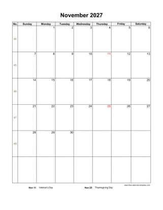 november 2027 calendar holidays vertical