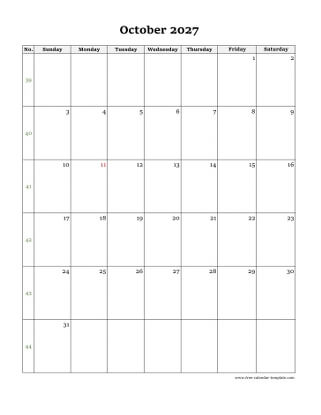 october 2027 calendar simple vertical