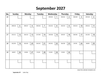 september 2027 calendar checkboxes horizontal