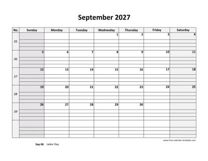 september 2027 calendar daygrid horizontal