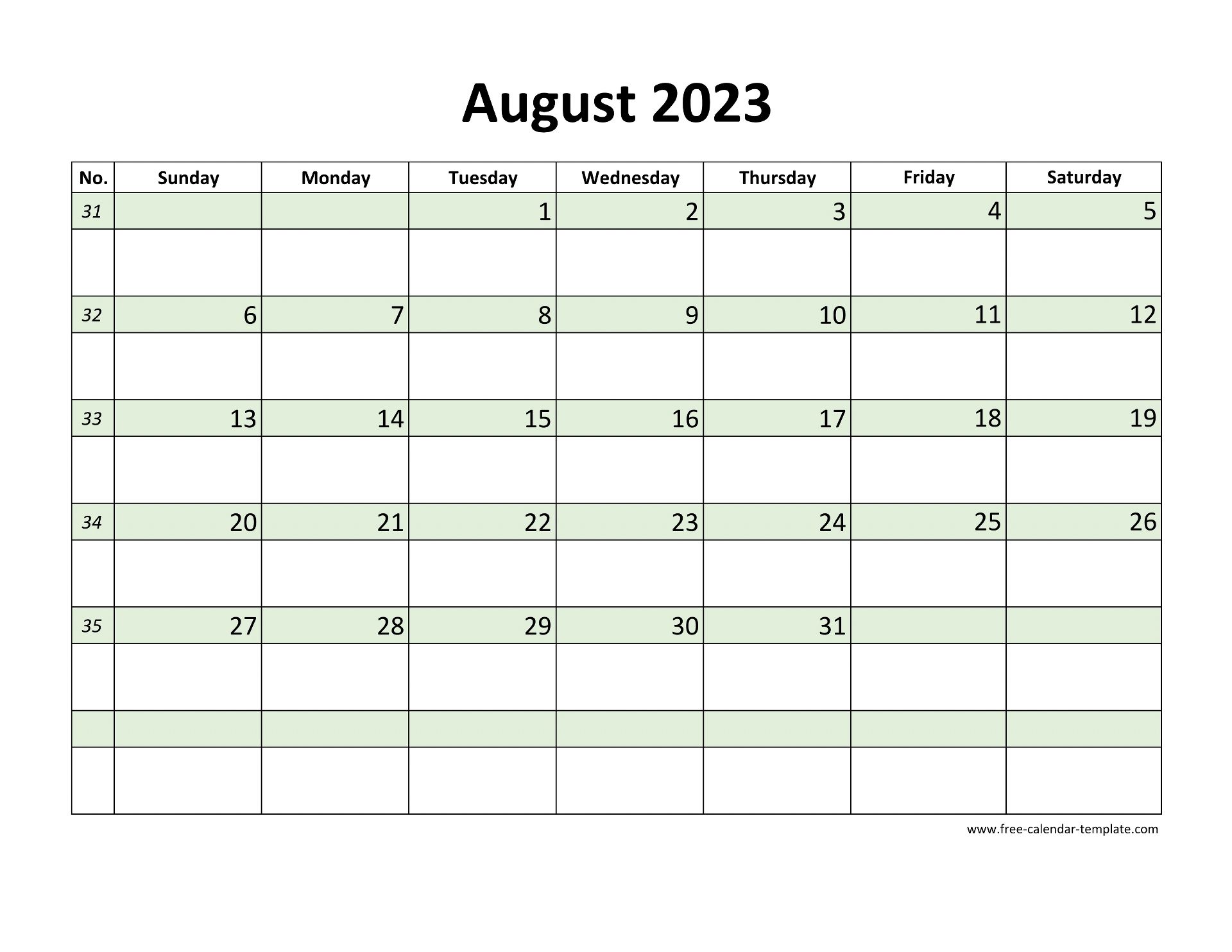 August 2023 Calendar Printable Free PDF