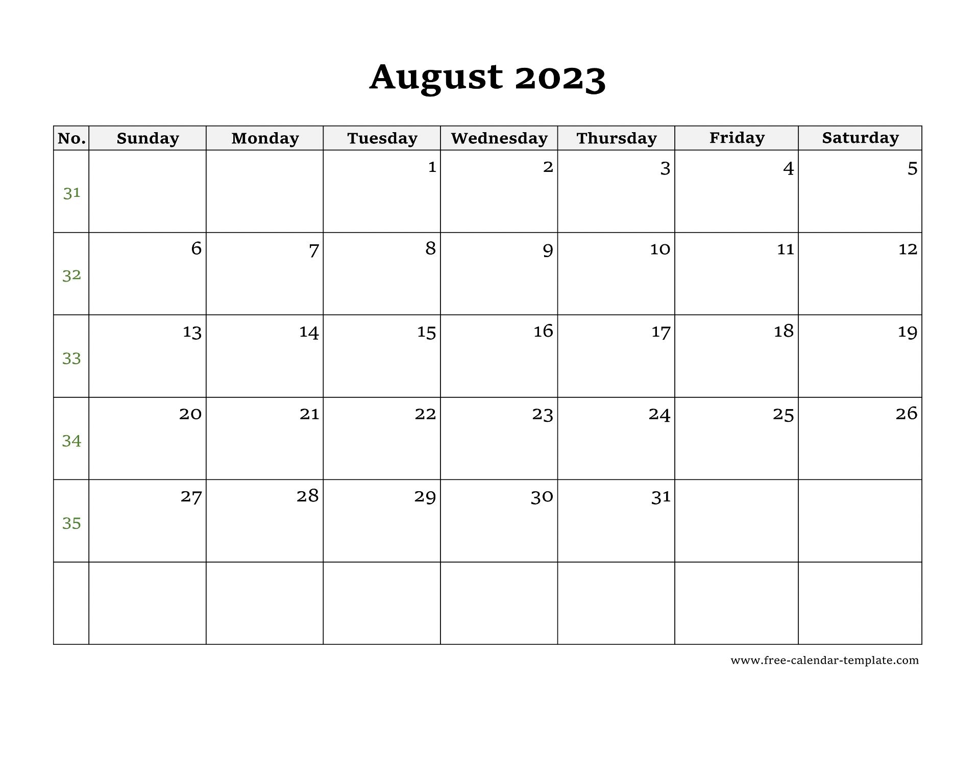 August 2023 Free Calendar Tempplate Free calendar template com