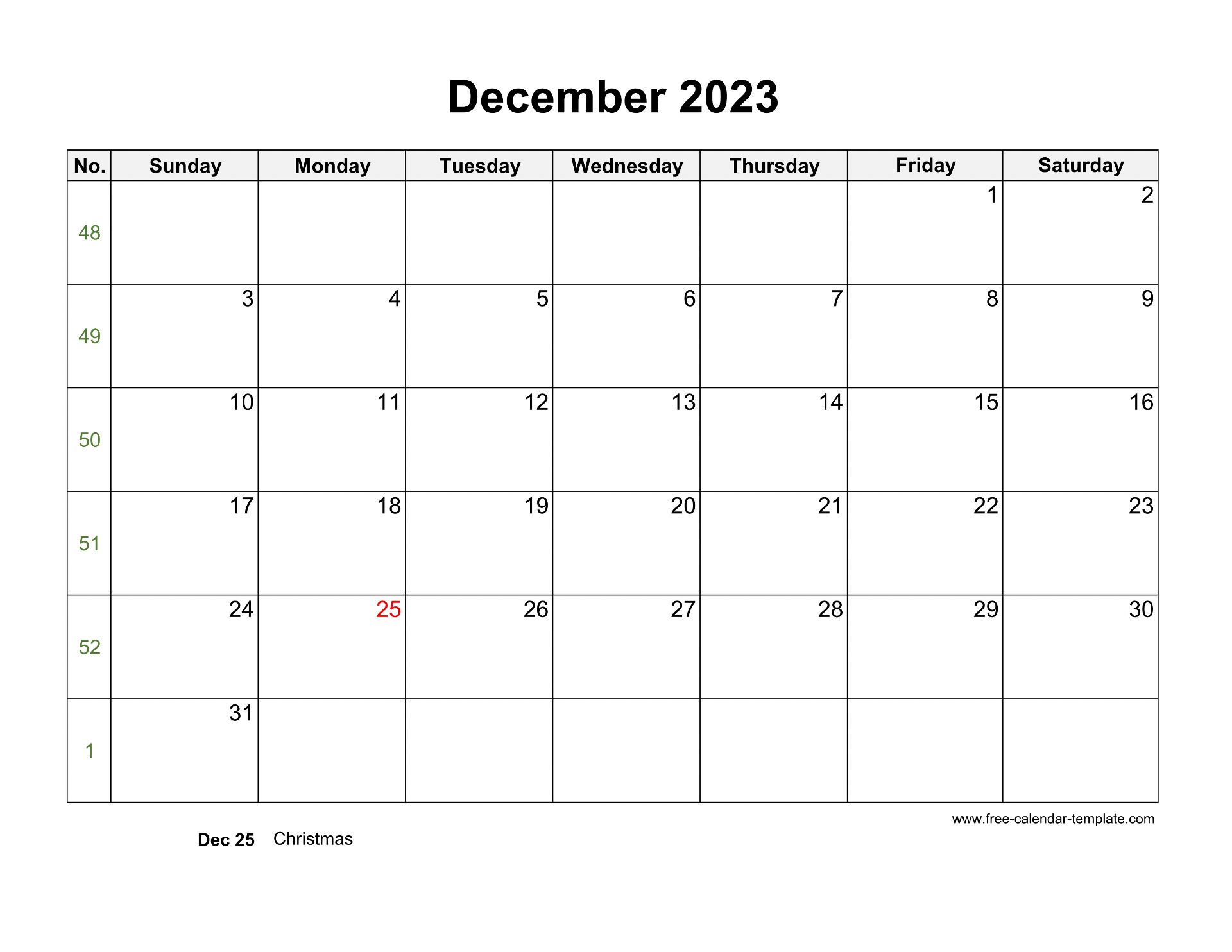 Calendar Template December 2023 Word