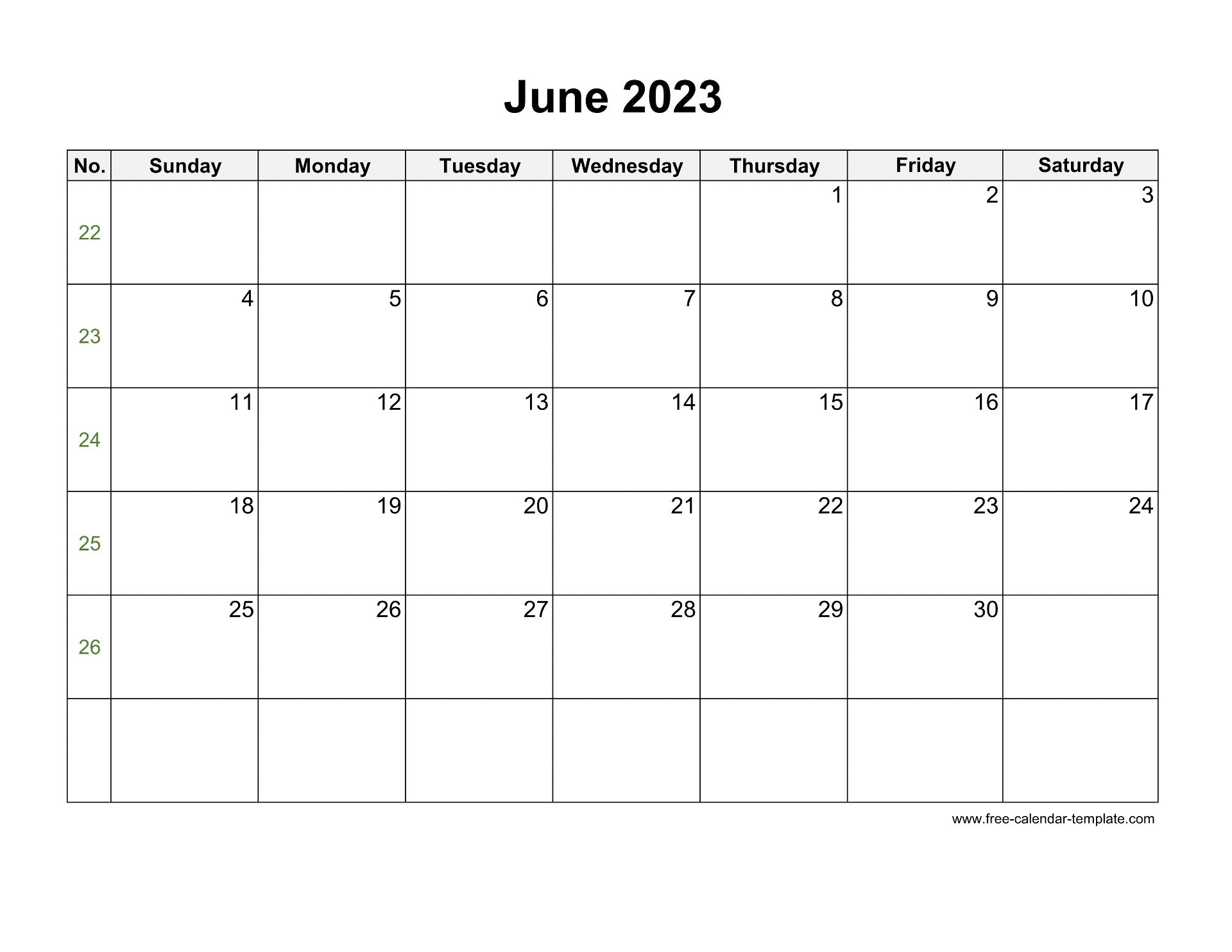 Calendar Free Printable June 2023