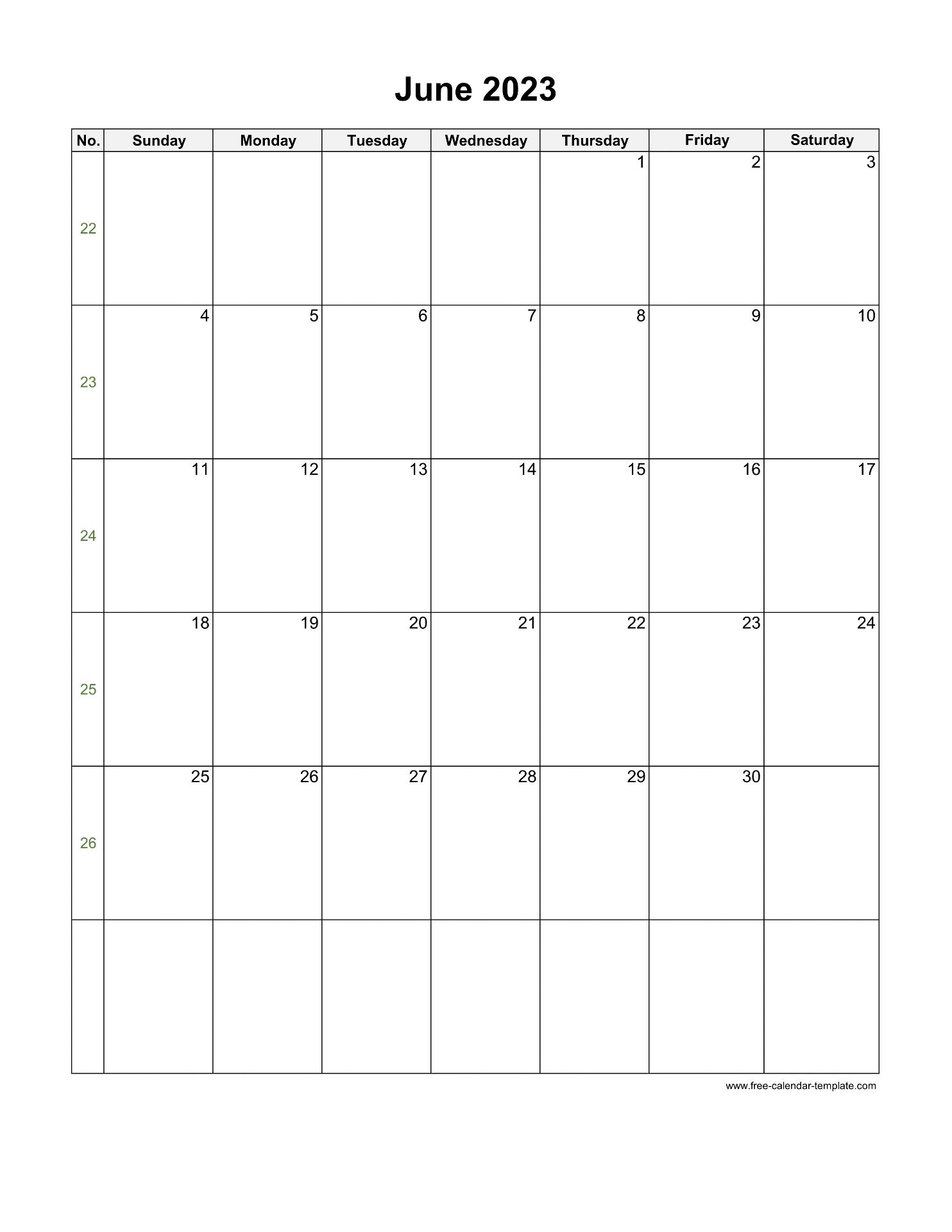 2023 June Calendar (Blank Vertical Template)