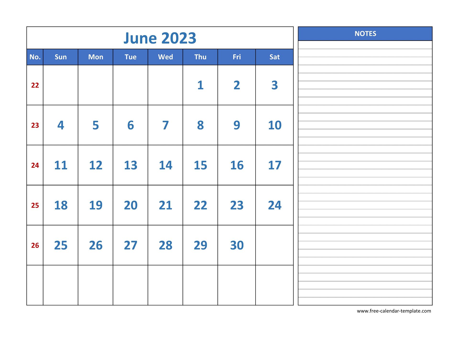 june-calendar-2023-grid-lines-for-holidays-and-notes-horizontal