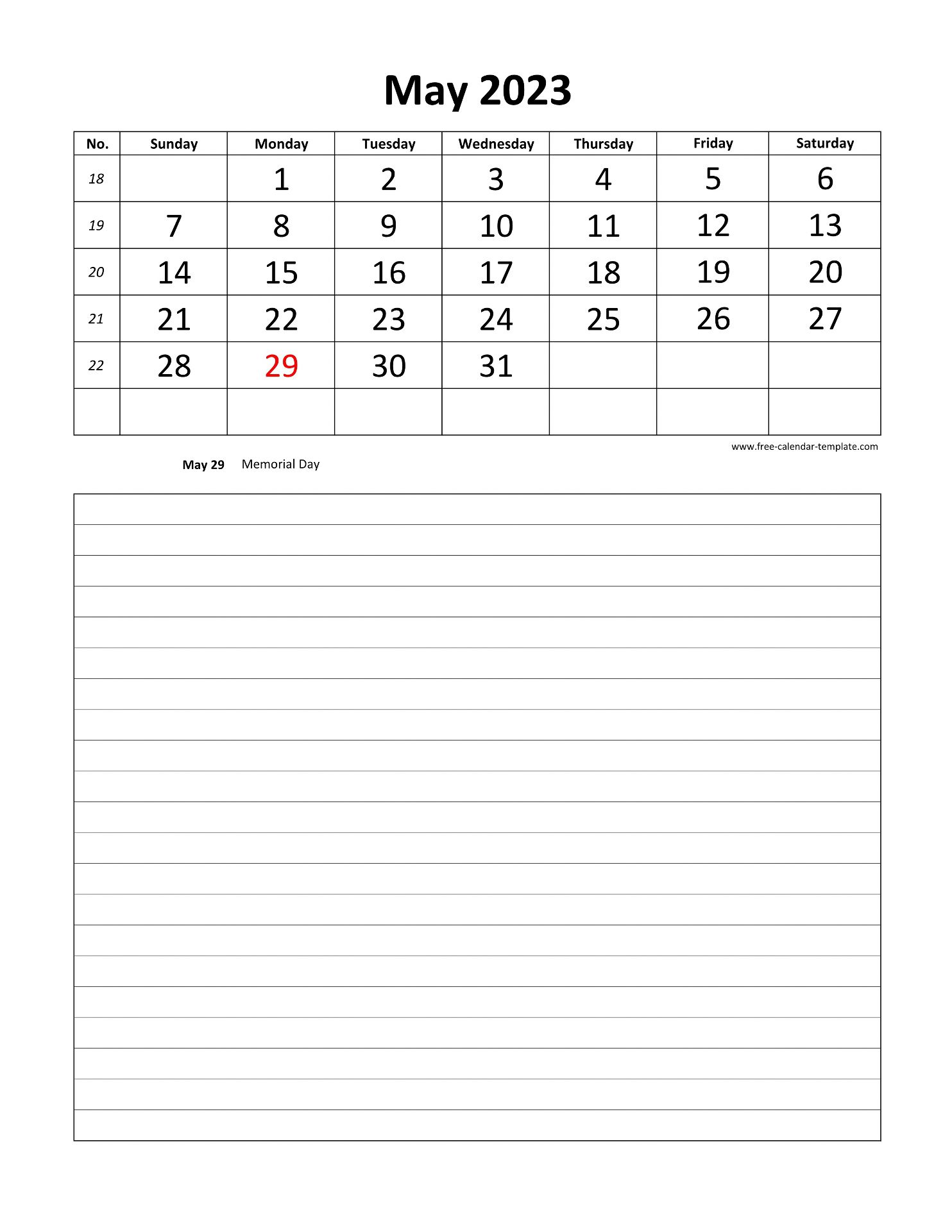 May 2023 Free Calendar Tempplate Free Calendar
