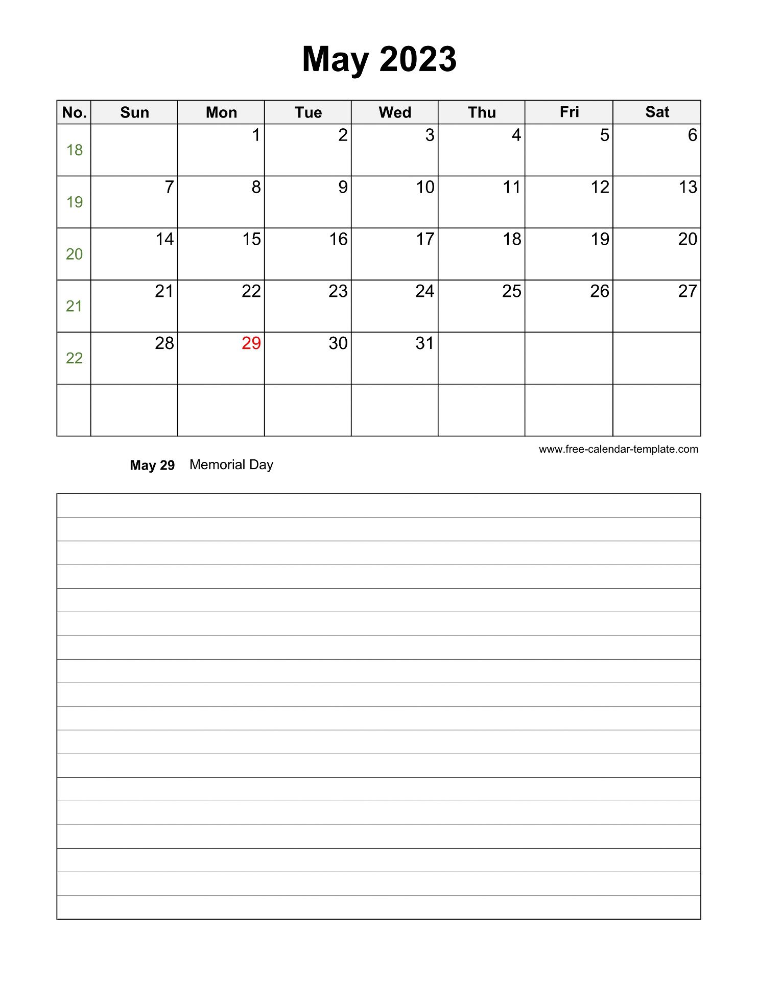 Printable May 2023 Calendar With Space For Appointments Vertical