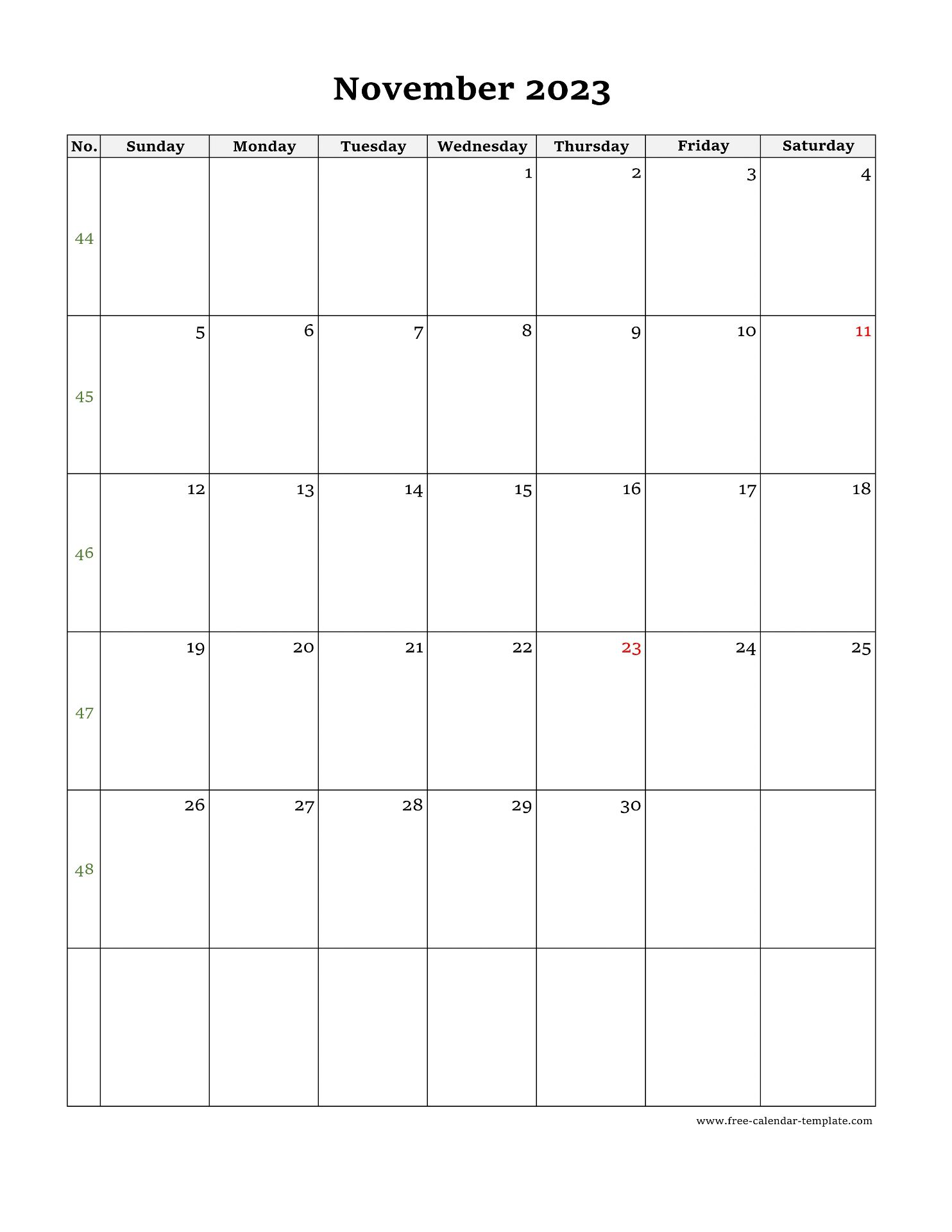 Nov 2023 Calendar Printable Free Calendar 2023 With Federal Holidays