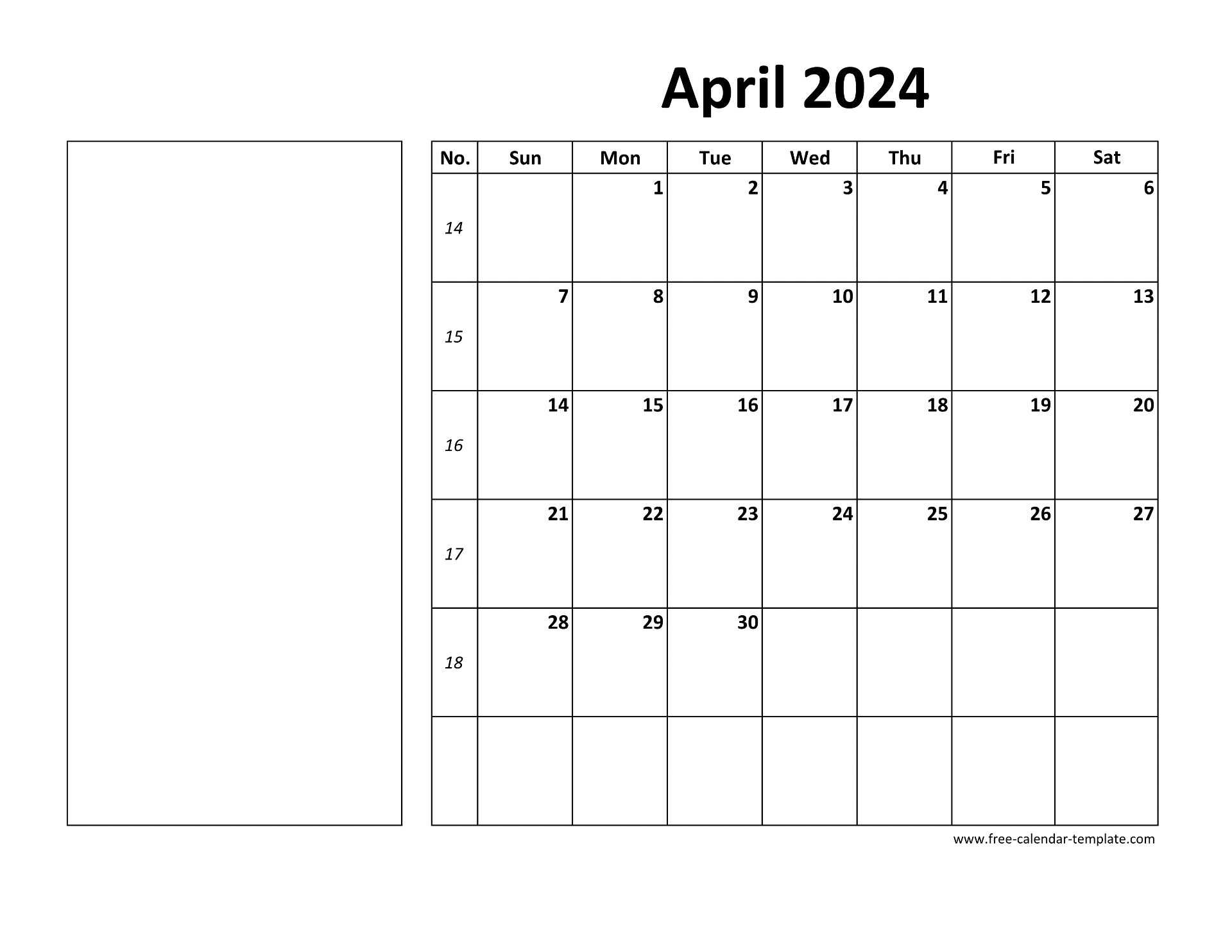 April 2024 Free Calendar Tempplate